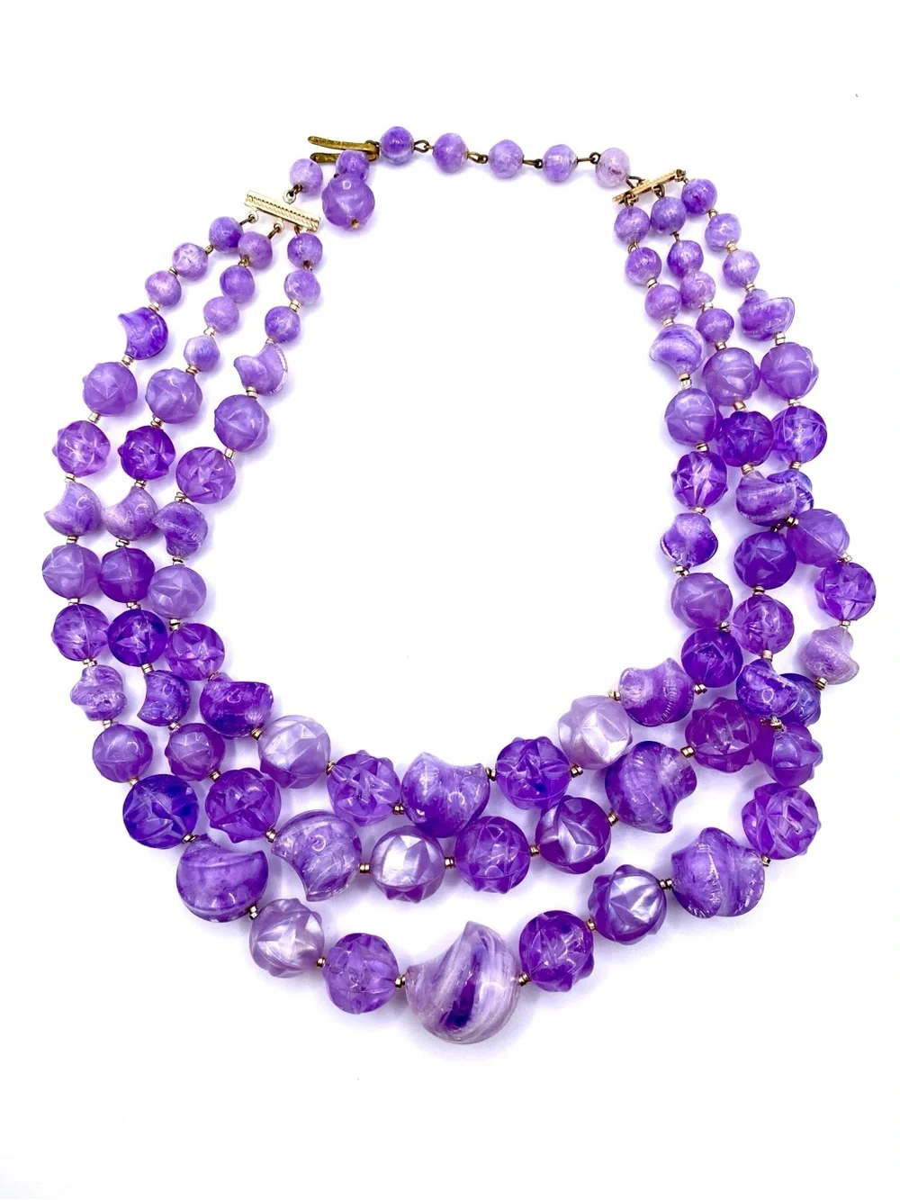 Stunning Vintage Signed W. Germany Lavender Multi-Strand Beaded Necklace